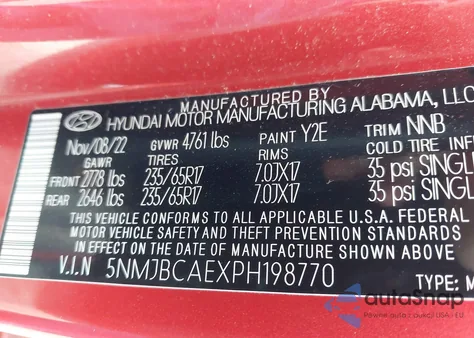 2023 Hyundai Tucson Sel z USA, uszkodzony, nr VIN 5NMJBCAEXPH198770